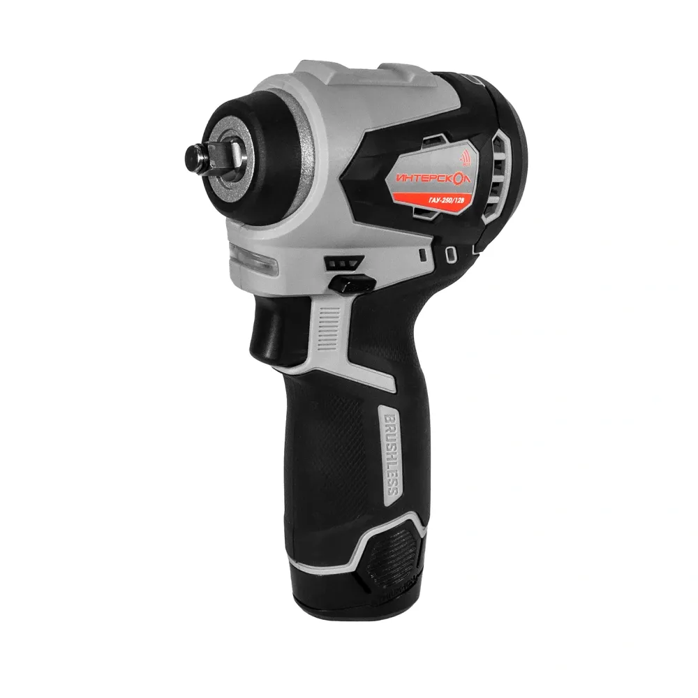 Аккумуляторный ударный гайковерт ИНТЕРСКОЛ ГАУ-250/12ВЭ, 12 В, 250 Нм, 3200 уд/мин, с АКБ 2 Ач и ЗУ (804.1.0.70-B2C)