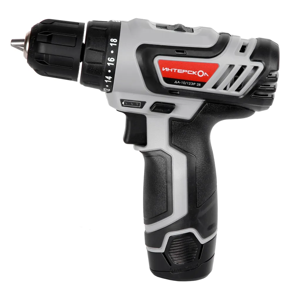 Аккумуляторная дрель-шуруповерт ИНТЕРСКОЛ ДА-10/12ЭР 28, 12 В, 1450 об/мин, с 2 АКБ 2 Ач и ЗУ, в кейсе (595.2.2.20)
