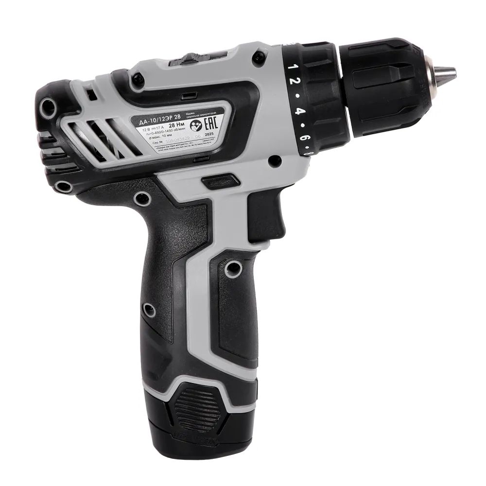 Аккумуляторная дрель-шуруповерт ИНТЕРСКОЛ ДА-10/12ЭР 28, 12 В, 1450 об/мин, с 2 АКБ 2 Ач и ЗУ, в кейсе (595.2.2.20)