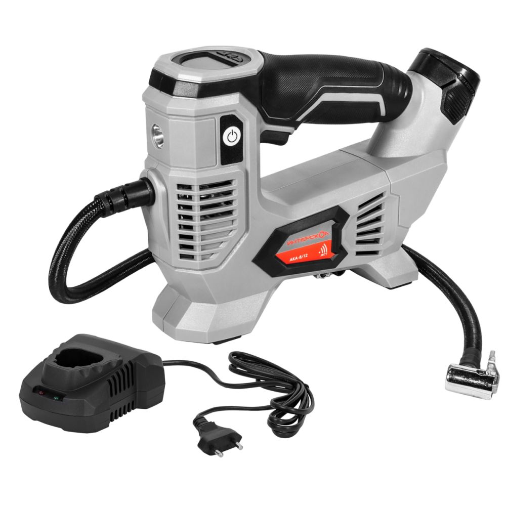 Аккумуляторный компрессор ИНТЕРСКОЛ АКА-8/12ЭМ, 12 В, 10.3 бар, 60 л/мин, с АКБ 2 Ач и ЗУ