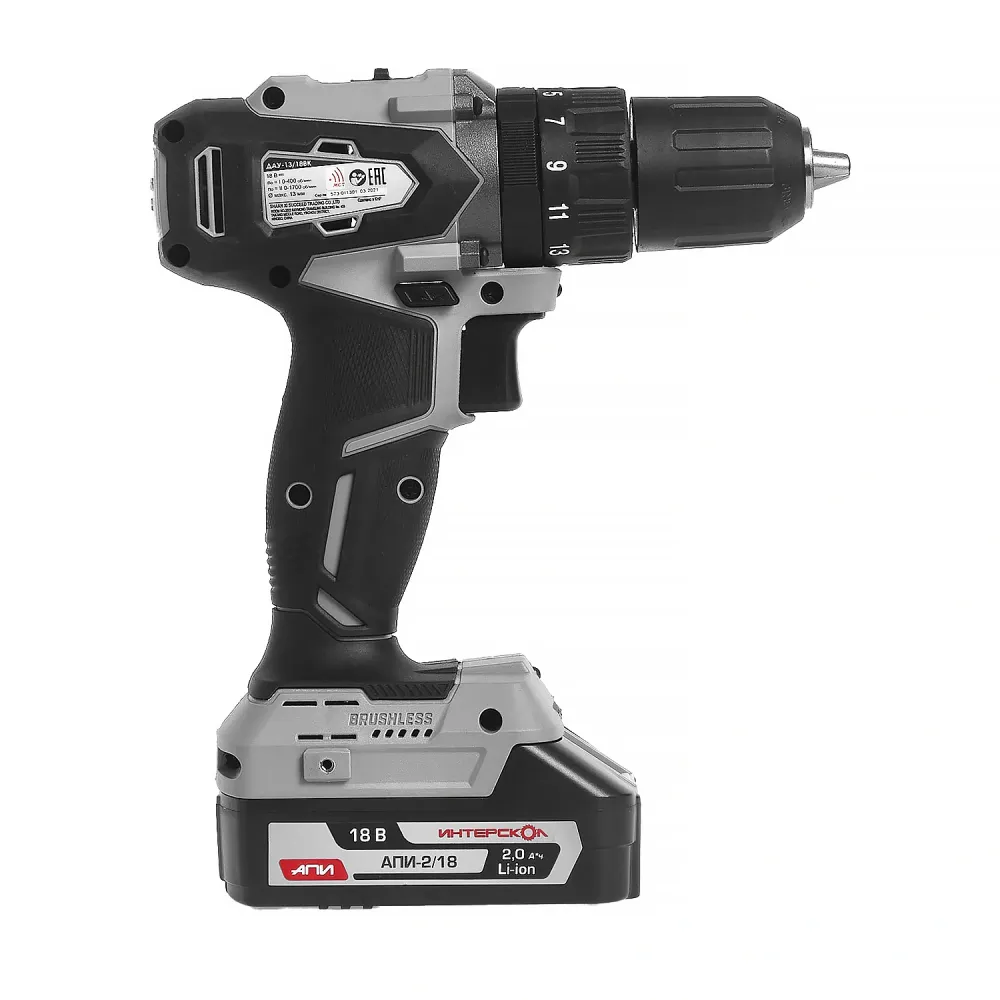 Дрель-шуруповерт ИНТЕРСКОЛ ДАУ-13/18ВК 45, 18 В, 1700 об/мин, 25500 уд/мин, с АКБ 2 Ач и ЗУ, в кейсе (573.0.0.70-B2C)