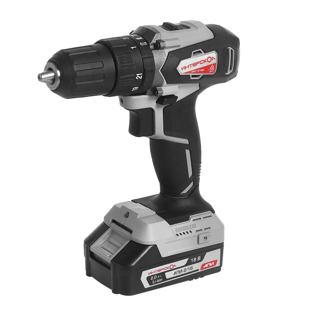 Дрель-шуруповерт ИНТЕРСКОЛ ДАУ-13/18ВК 45, 18 В, 1700 об/мин, 25500 уд/мин, с АКБ 2 Ач и ЗУ, в кейсе (573.0.0.70-B2C)