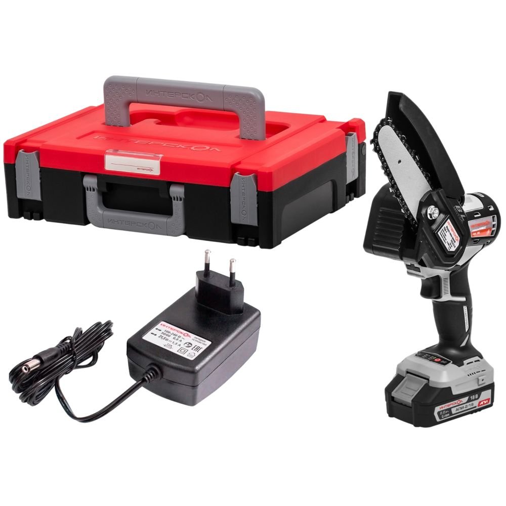 Аккумуляторная цепная пила ИНТЕРСКОЛ ПЦА-4 МультиМАКС18, 18 В, 10 см, c АКБ 2 Ач и ЗУ, в систейнере МультиБОКС (755.1.3.47)