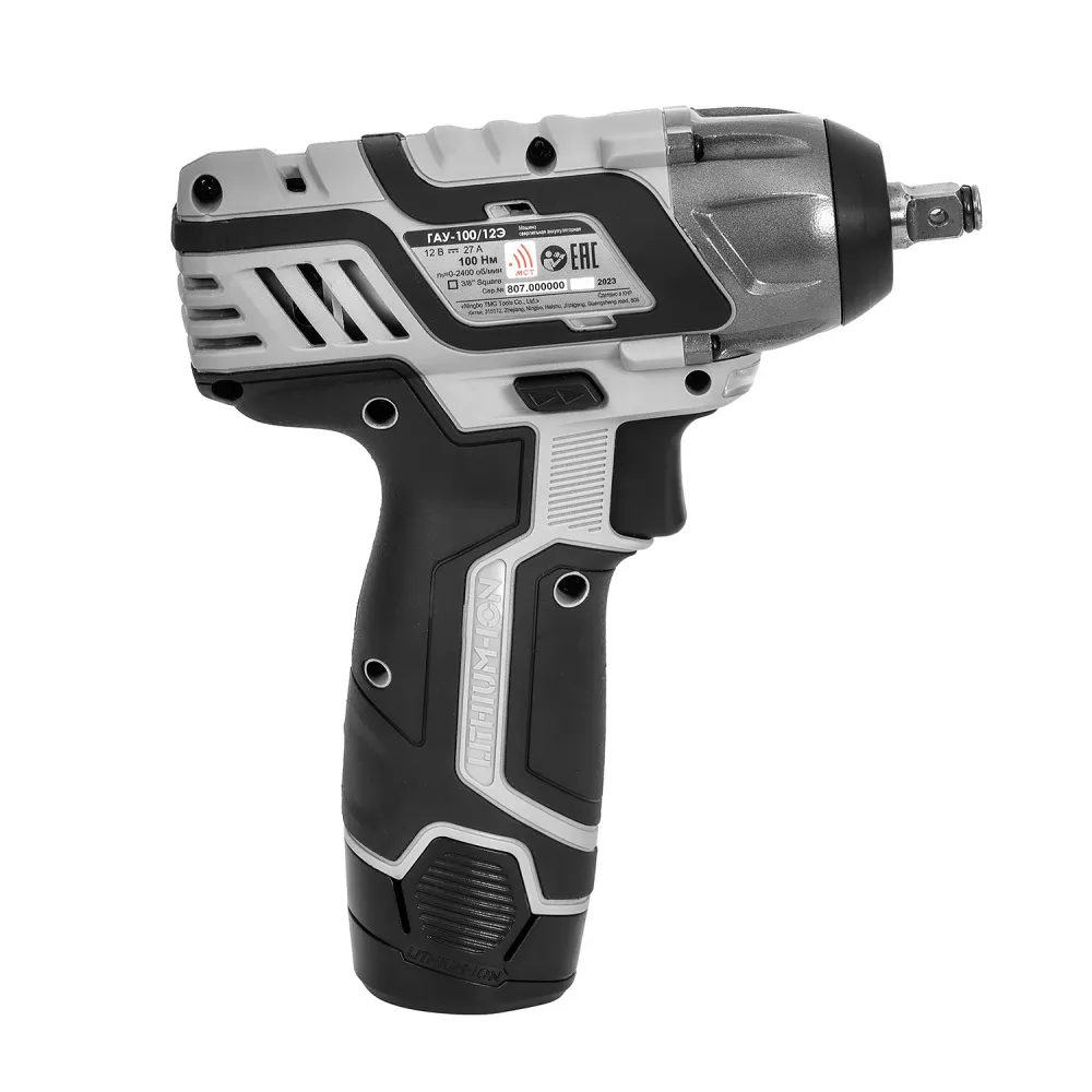 Аккумуляторный ударный гайковерт ИНТЕРСКОЛ ГАУ-100/12Э, 12 В, 100 Нм, 3000 уд/мин, с АКБ 2 Ач и ЗУ (807.0.0.70-B2C)