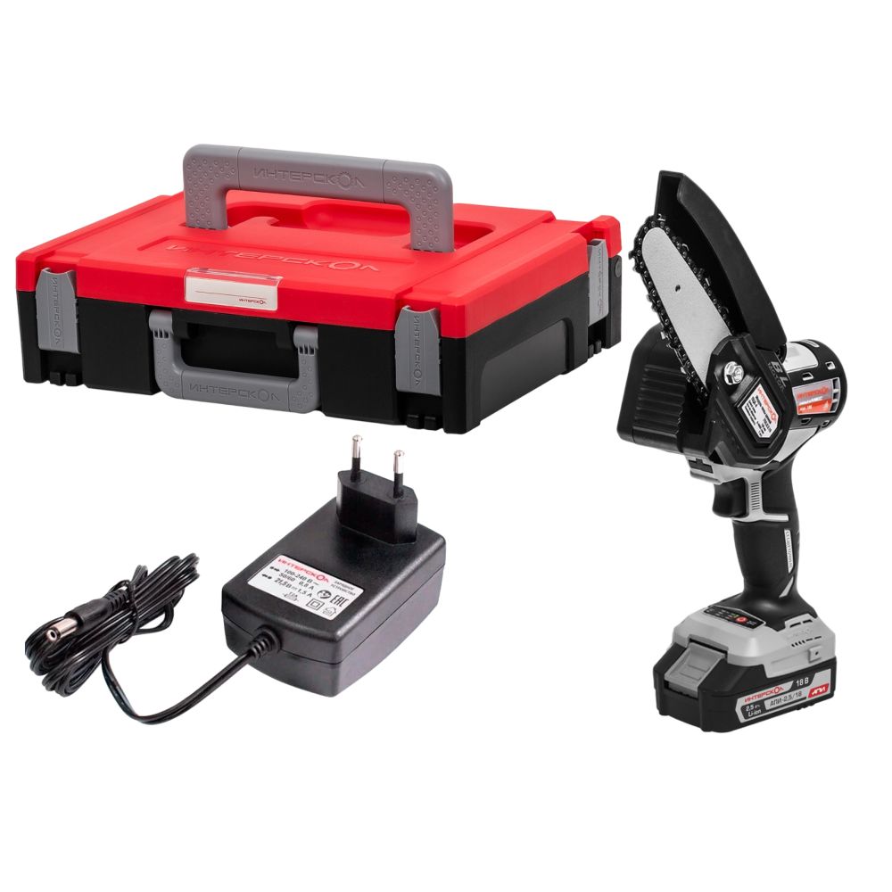 Аккумуляторная цепная пила ИНТЕРСКОЛ ПЦА-4 МультиМАКС18, 18 В, 10 см, c АКБ 2.5 Ач и ЗУ, в систейнере МультиБОКС (755.1.3.47)