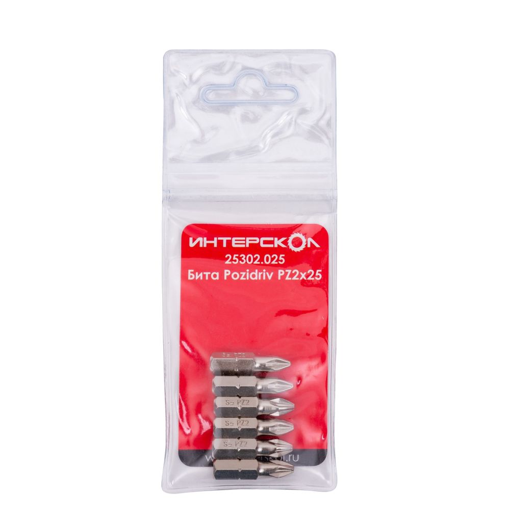 Бита ИНТЕРСКОЛ PZ2, 25 мм хвостовик 1/4", 6 шт. (25302.025)
