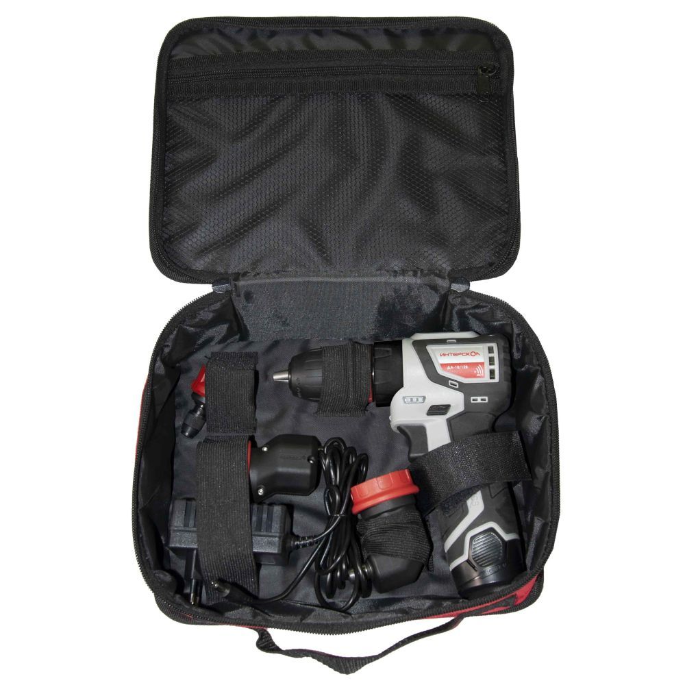 Набор аккумуляторного инструмента ИНТЕРСКОЛ 12 В: дрель-шуруповерт ДА-10/12В 36 + гравер АГМ-12Э +19 сверл, с 2 АКБ 2 Ач и ЗУ