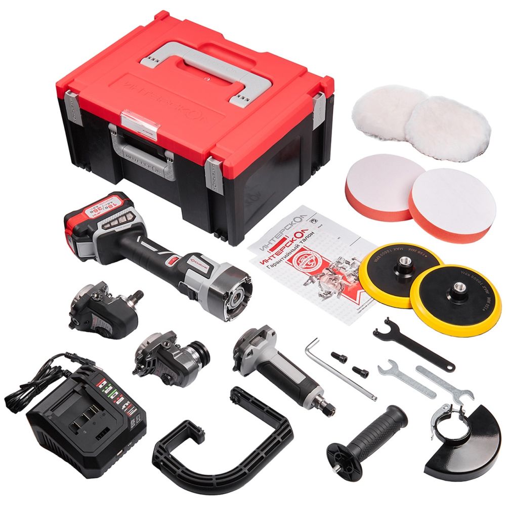 Набор электроинструмента ИНТЕРСКОЛ МультиМАКС 36В: привод ММ-36ВЭ + УШМ-3612ВЭ + ПШМ-3606ВЭ + УПМ-36ВЭ, с АКБ 2 АЧ и ЗУ, в кейсе