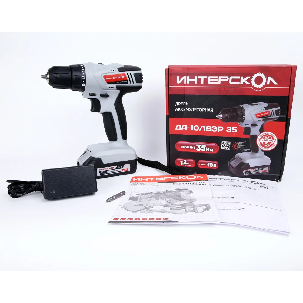 Дрель-шуруповерт ИНТЕРСКОЛ ДА-10/18ЭР 35, 18 В, 1450 об/мин, с 2 АКБ 2 Ач и ЗУ, в кейсе (518.2.2.20)