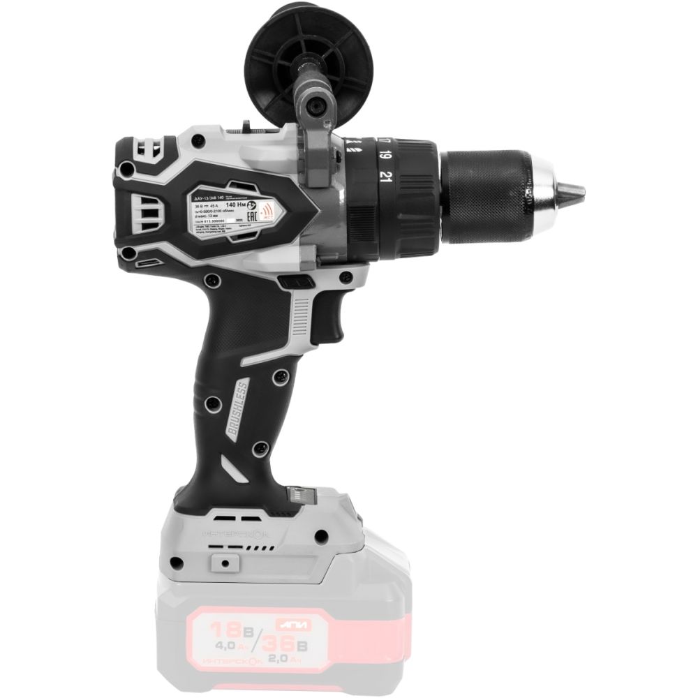 Аккумуляторная ударная дрель-шуруповерт ИНТЕРСКОЛ ДАУ-13/36В 140, 36 В, 2250 об/мин, 30000 уд/мин, с АКБ 4 Ач и ЗУ (852.0.0.70-B4C)