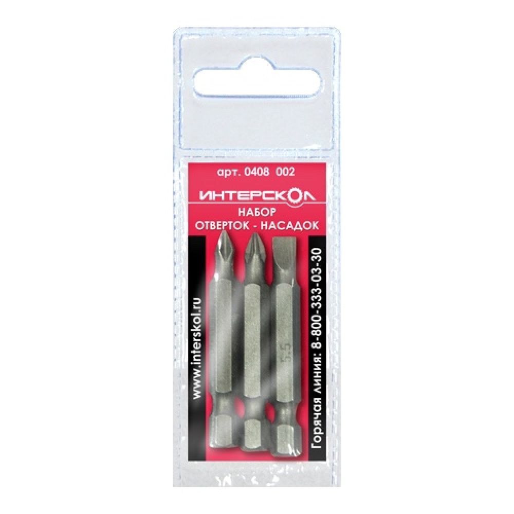Биты ИНТЕРСКОЛ PH1/PZ1/SL5,5x0,8, длина 50 мм, хвостовик 1/4", 3 шт.