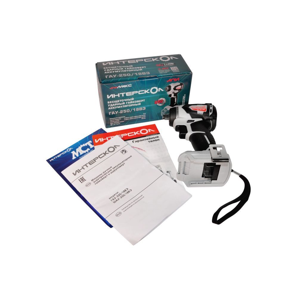 Аккумуляторный ударный гайковерт ИНТЕРСКОЛ ГАУ-250/18ВЭ, 18 В, 250 Нм, 3200 уд/мин, с АКБ 2 Ач и ЗУ (936.0.0.70-B2C)