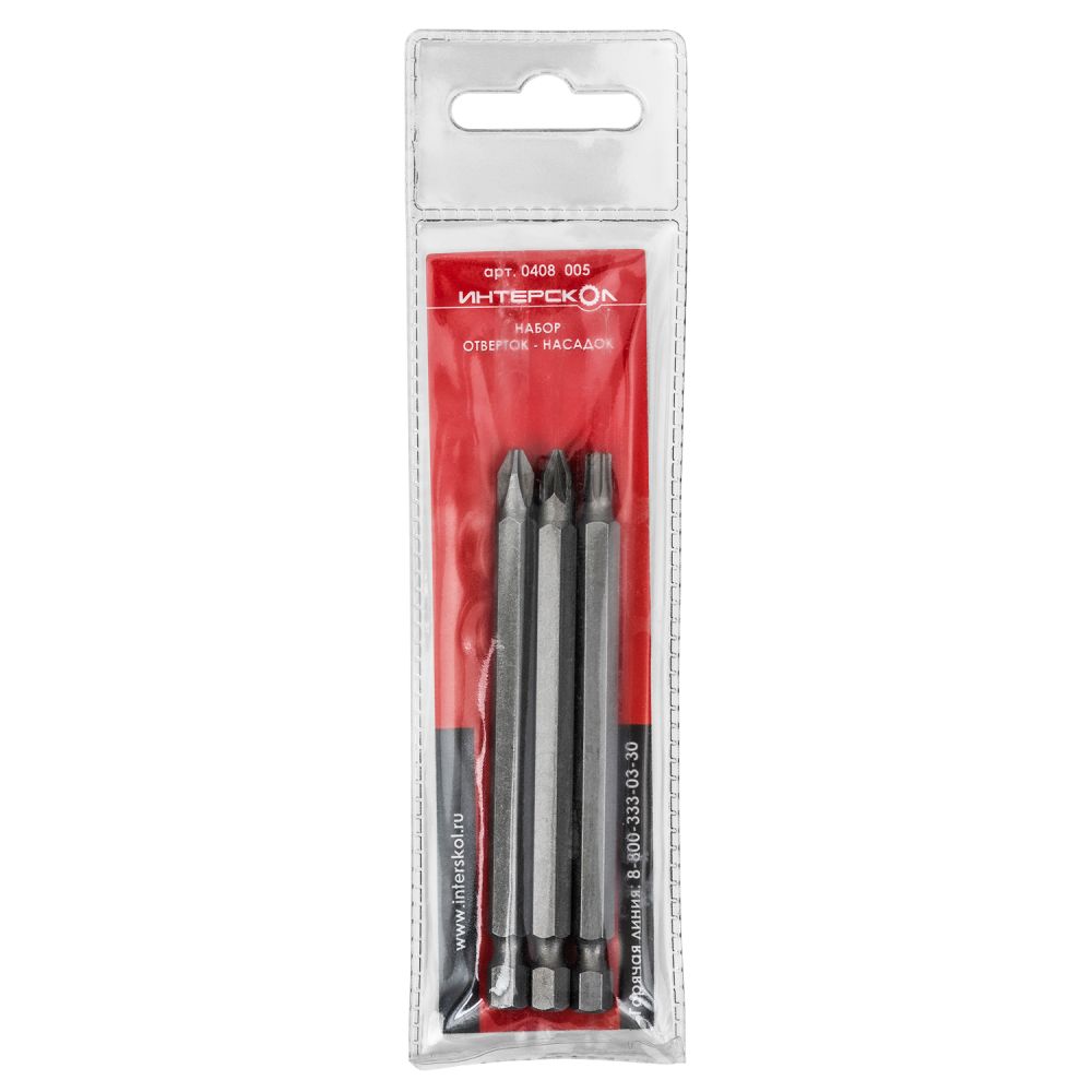 Бита ИНТЕРСКОЛ PH2/PZ2/T25, 90 мм хвостовик 1/4", 3 шт. (0408.005)