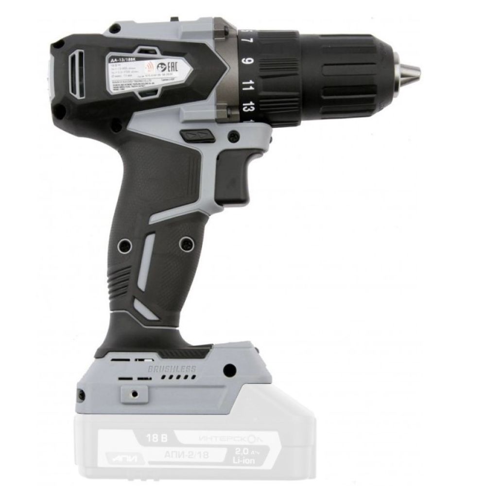 Аккумуляторная дрель-шуруповерт ИНТЕРСКОЛ ДА-13/18ВК 45, 18 В, 1700 об/мин, с АКБ 2 Ач и ЗУ, в кейсе (575.0.0.70-B2C)