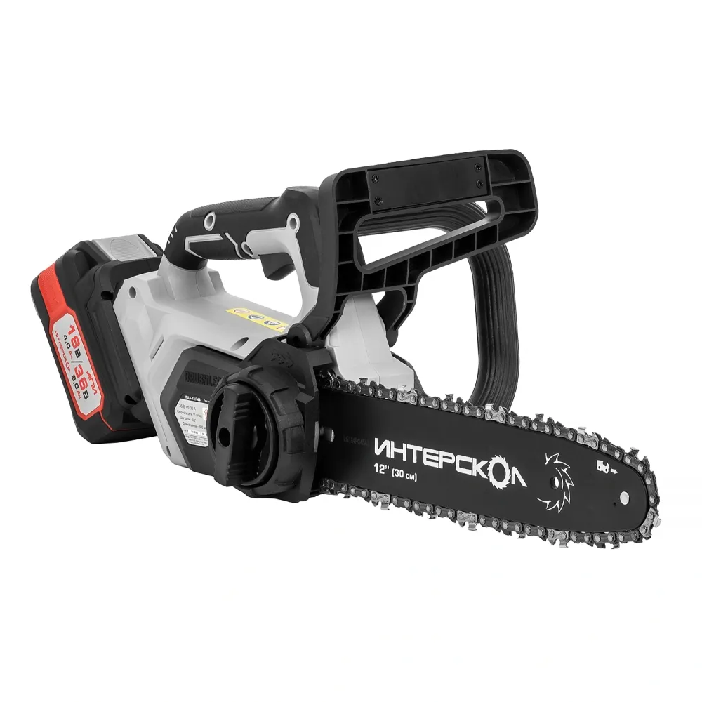 Аккумуляторная цепная пила ИНТЕРСКОЛ ПЦА-12/36В, 36 В, 30 см, 11 м/с, с 2 АКБ 2 Ач и ЗУ (824.2.2.70)