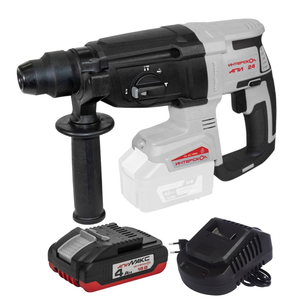 Аккумуляторный перфоратор ИНТЕРСКОЛ ПА-24/18ВM, 18 В, 2.6 Дж, 5300 уд/мин, с АКБ 4 Ач и ЗУ, в кейсе (730.0.0.70-B4C)