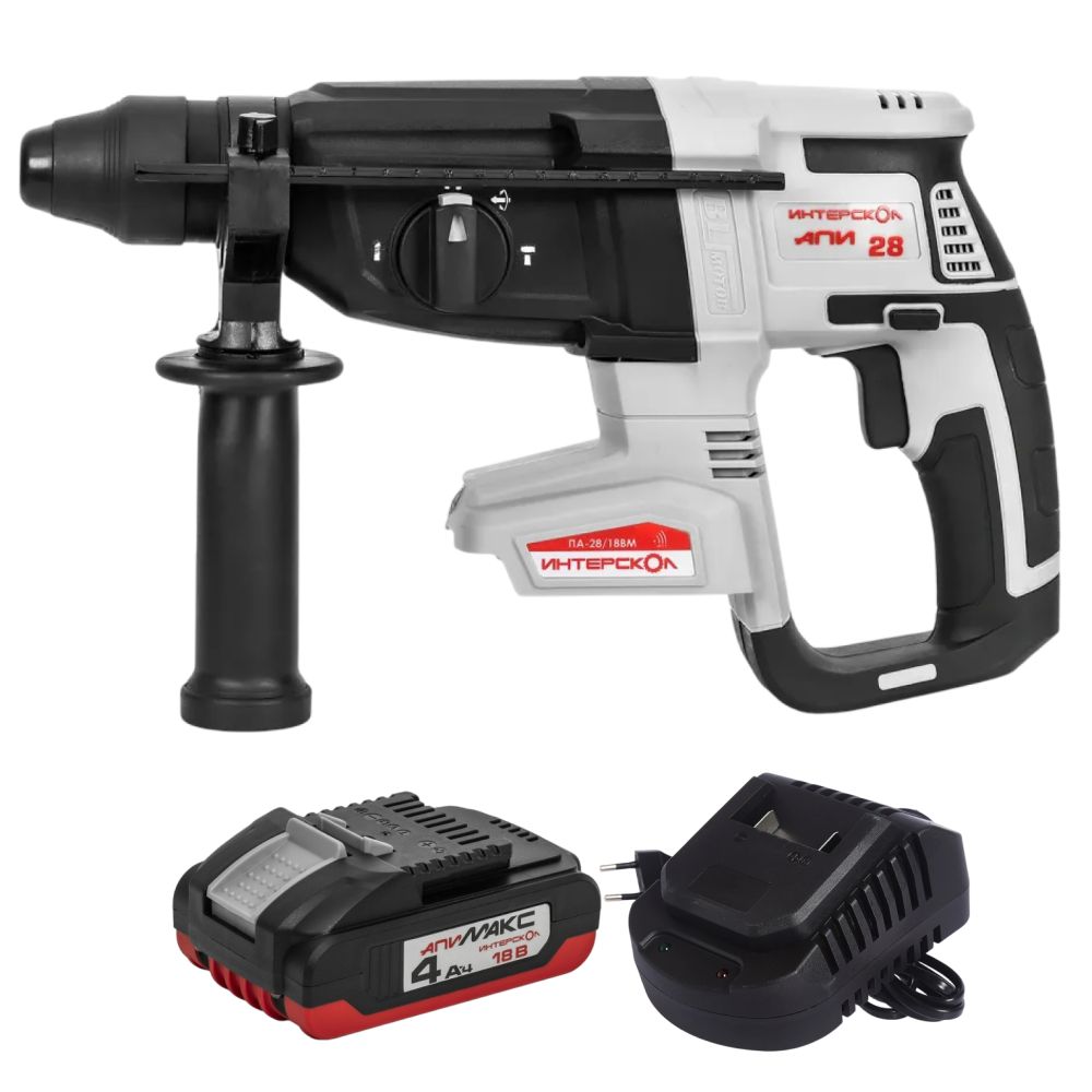 Аккумуляторный перфоратор ИНТЕРСКОЛ ПА-28/18ВM, 18 В, 3 Дж, 5300 уд/мин, с АКБ 4 Ач и ЗУ, в кейсе (732.0.0.70-B4C)