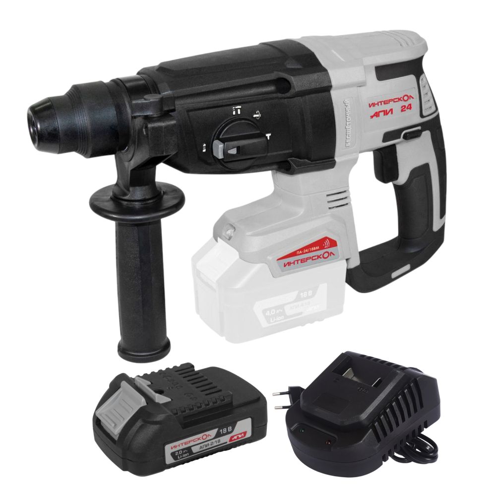 Аккумуляторный перфоратор ИНТЕРСКОЛ ПА-24/18ВM, 18 В, 2.6 Дж, 5300 уд/мин, с АКБ 2 Ач и ЗУ, в кейсе (730.0.0.70-B2C)