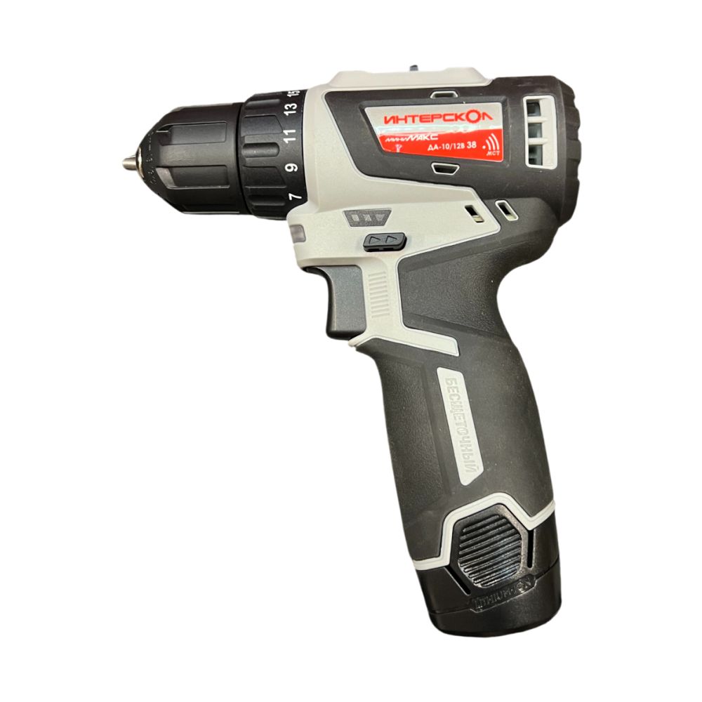 Аккумуляторная дрель-шуруповерт ИНТЕРСКОЛ МиниМАКС ДА-10/12В 38, 12 В, 1550 об/мин, с 2 АКБ 2.5 Ач и ЗУ, в кейсе (УЦЕНЕННЫЙ ТОВАР) (757.2.2.46/U)