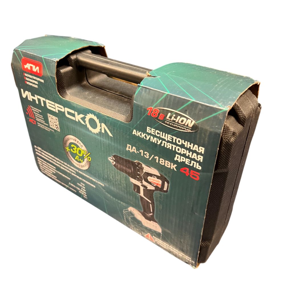 Аккумуляторная дрель-шуруповерт ИНТЕРСКОЛ ДА-13/18ВК 45, 18 В, 1700 об/мин, без АКБ и ЗУ, в кейсе (УЦЕНЕННЫЙ ТОВАР) (575.0.0.70/U)