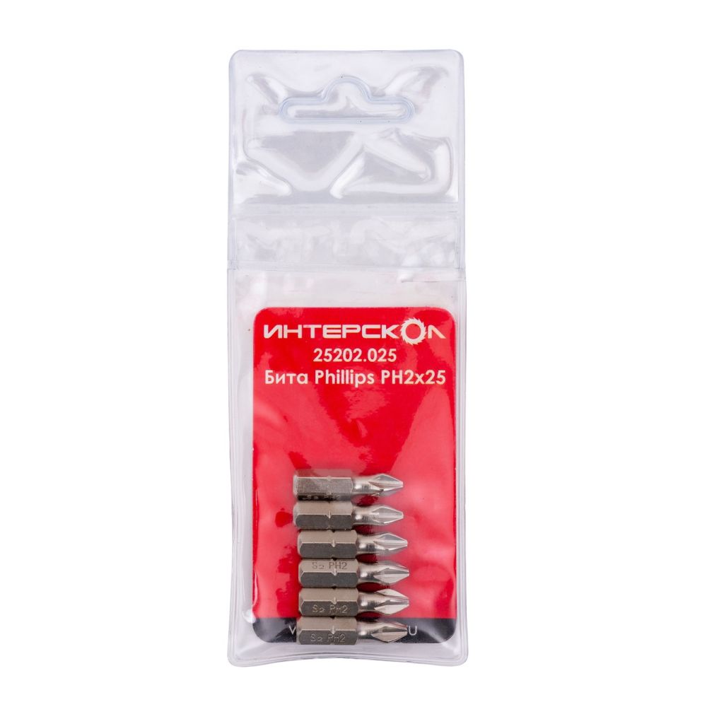 Бита ИНТЕРСКОЛ PH2, 25 мм хвостовик 1/4", 6 шт. (25202.025)