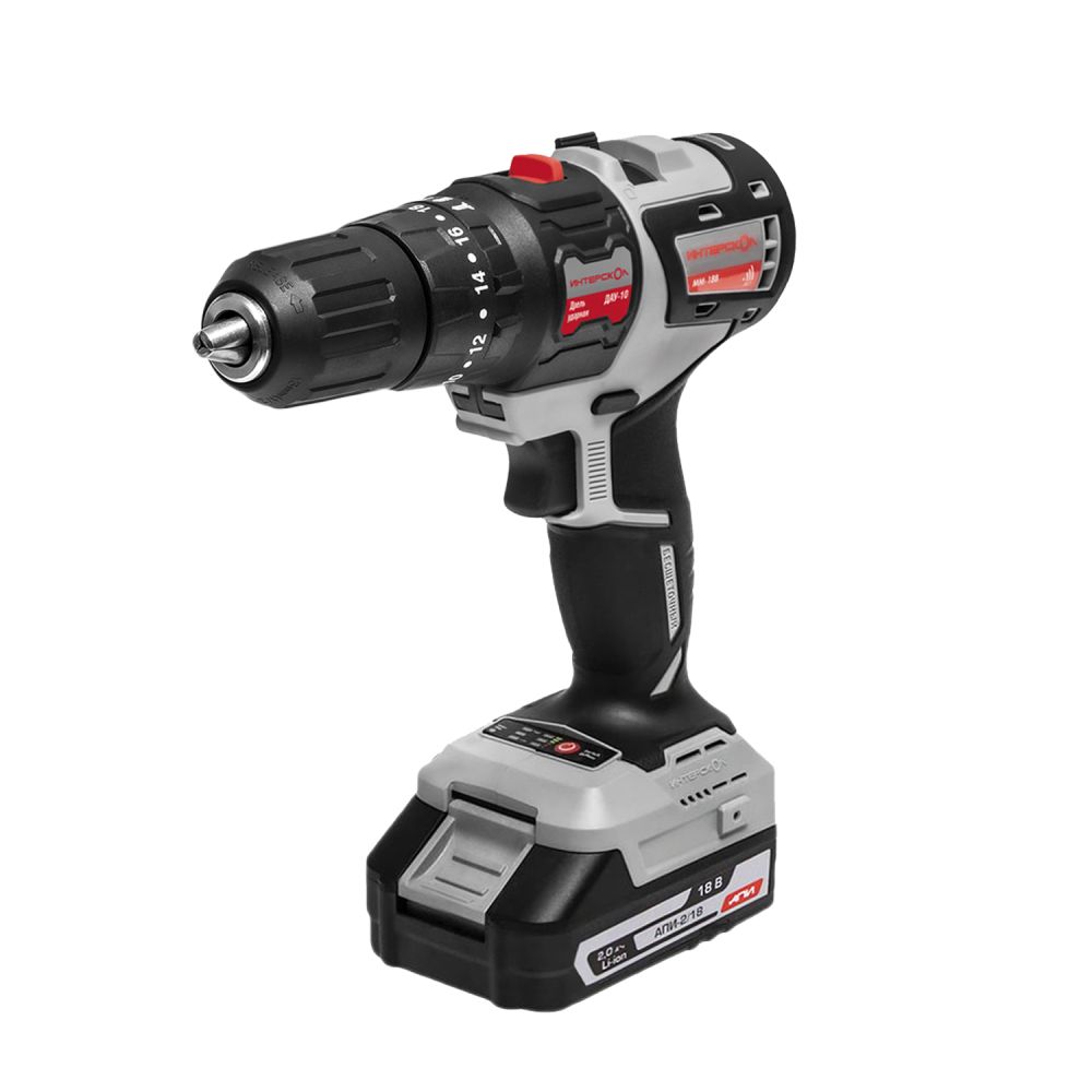 Дрель-шуруповерт ИНТЕРСКОЛ ДАУ-10/18В 44, 18 В, 1650 об/мин, 21000 уд/мин, c 2 АКБ 2 Ач и ЗУ, + Набор бит в подарок (755.2.2.48)