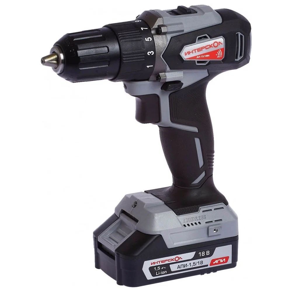 Аккумуляторная дрель-шуруповерт ИНТЕРСКОЛ ДА-13/18ВК 45, 18 В, 1700 об/мин, с 2 АКБ 1.5 Ач и ЗУ, в кейсе (УЦЕНЕННЫЙ ТОВАР) (575.1.2.70/U)