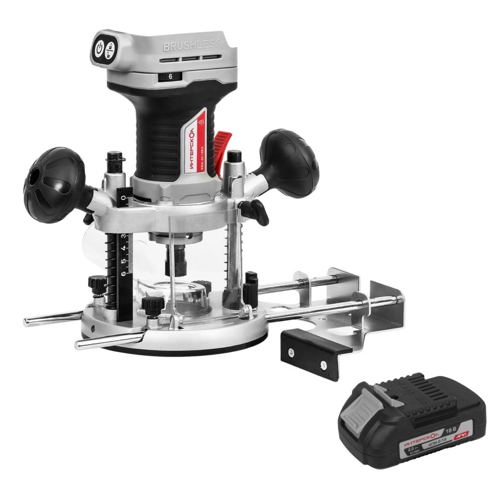 Аккумуляторный фрезер ИНТЕРСКОЛ ФМА-55/18ВЭ, 18 В, 26000 об/мин, 55 мм, с АКБ 2 Ач и ЗУ (695.1.0.70-B2C)