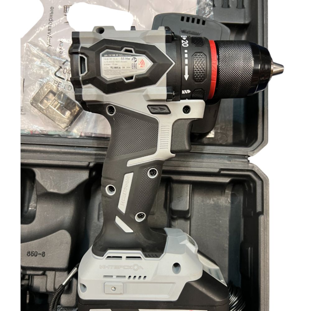 Аккумуляторная дрель-шуруповерт ИНТЕРСКОЛ ДА-13/18В 55, 18 В, 1850 об/мин, с 2 АКБ 2.5 Ач и ЗУ, в кейсе (УЦЕНЕННЫЙ ТОВАР) (952.2.2.70/U)