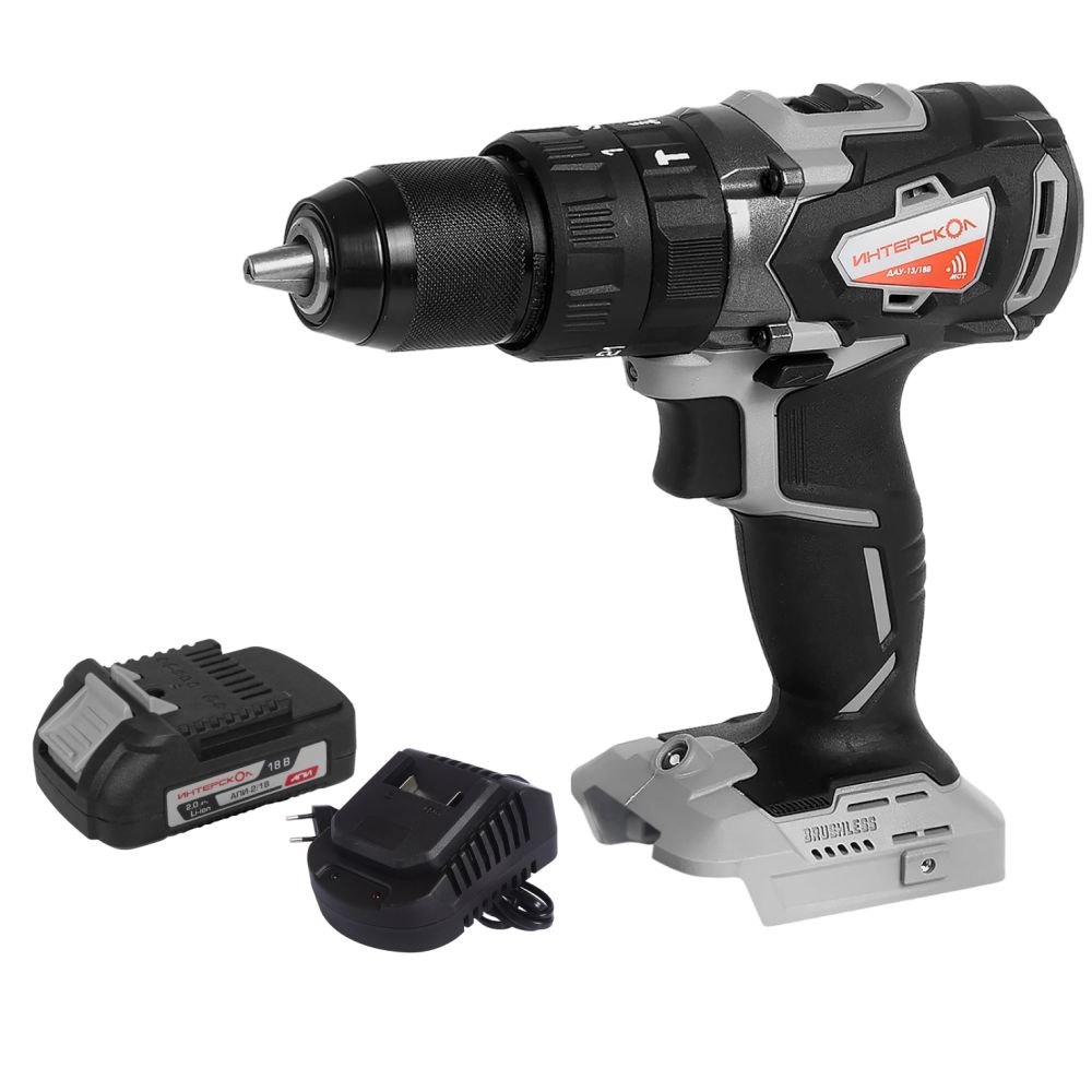 Дрель-шуруповерт ИНТЕРСКОЛ ДАУ-13/18В 60, 18 В, 2000 об/мин, 30000 уд/мин, с АКБ 2 Ач и ЗУ, в кейсе (574.0.0.70-B2C)