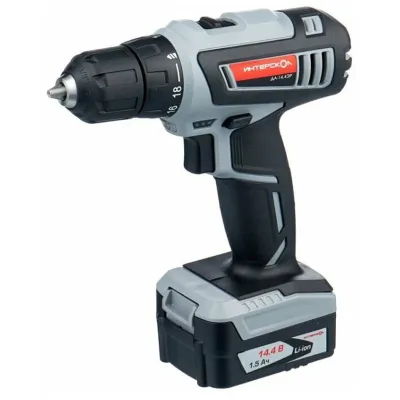 Аккумуляторная дрель-шуруповерт ИНТЕРСКОЛ ДА-14,4ЭР32, 14.4 В, 1400 об/мин, с 2 АКБ 1.5 Ач и ЗУ, в кейсе (596.3.2.23)