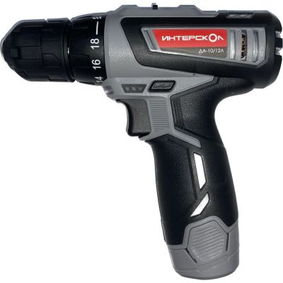 Аккумуляторная дрель-шуруповерт ИНТЕРСКОЛ ДА-10/12Л 38, 12 В, 1450 об/мин, с 2 АКБ 1.5 Ач и ЗУ (754.1.2.20)